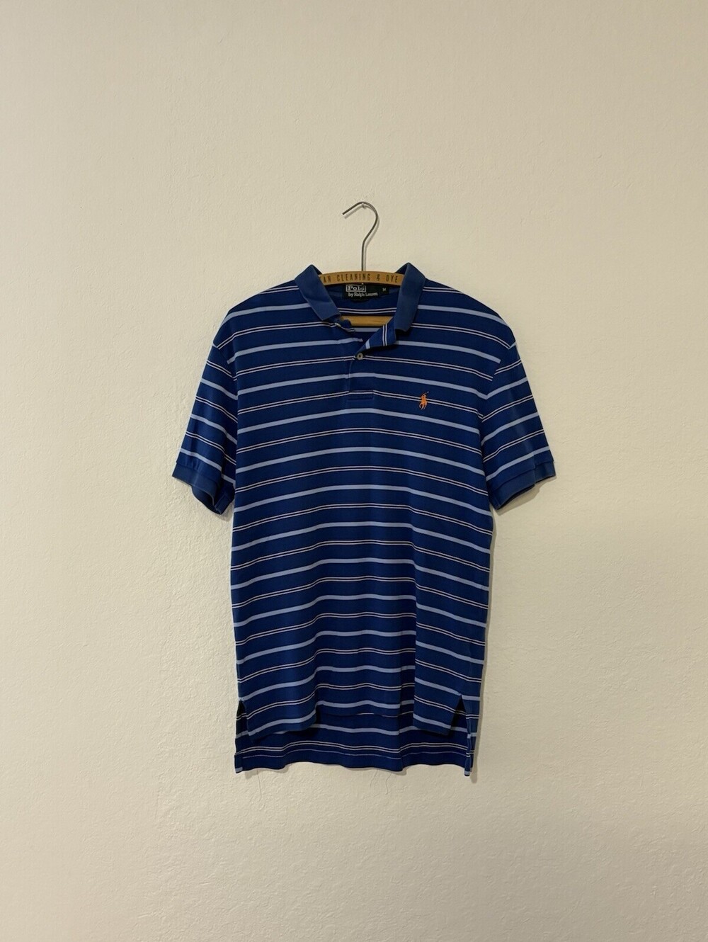 Polo By Ralph Lauren Men's Blue And White Striped Collared Shirt Size Medium